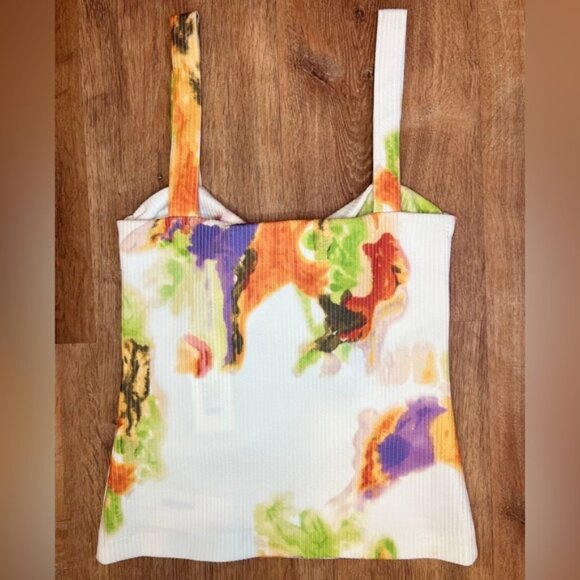 NWT ROTATE Fine Ribbed Abstract Floral Tank Kris Top‎ Twist Detailing Sz 42 / 10 - Picture 5 of 14